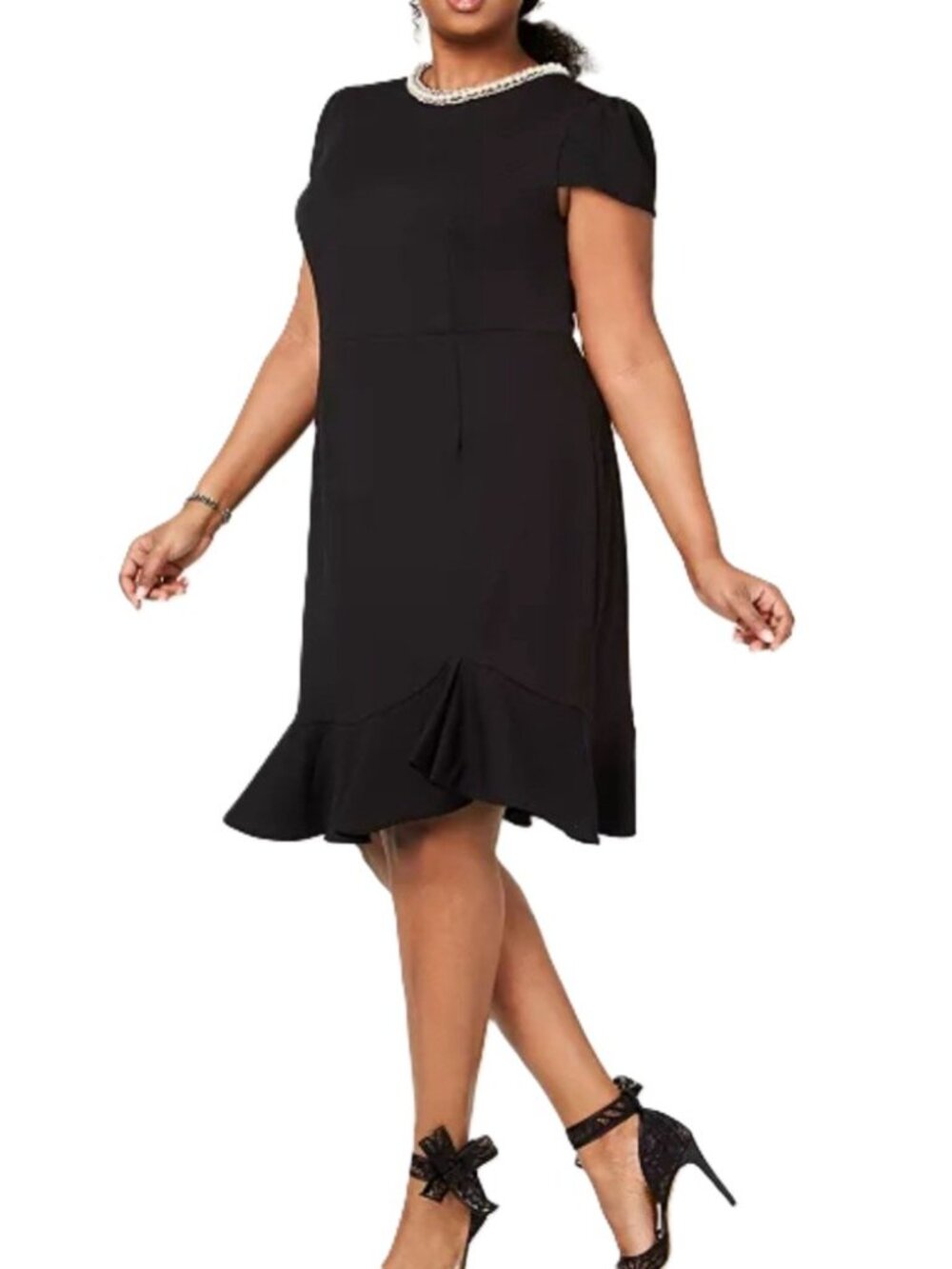 Betsey Johnson Womens Plus 22W Black Cap Sleeve Party Cocktail Dress Embellished